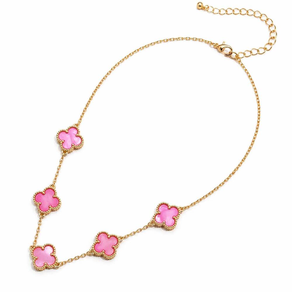 NEW FREM women's shell clover charm necklace in pink